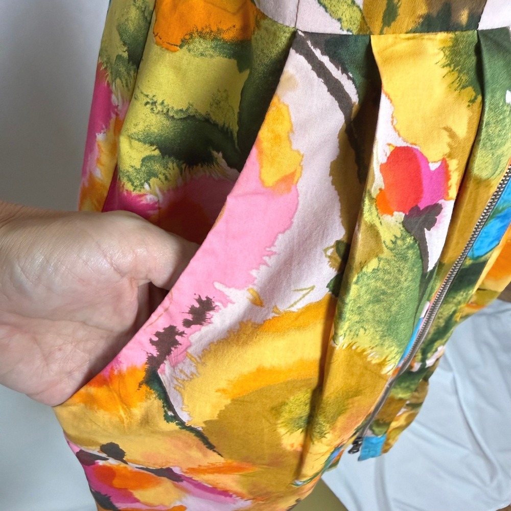 Nanette Lepore Bright Watercolor Zip Front Cotton Dress Size 4 Pockets EUC - Picture 5 of 12